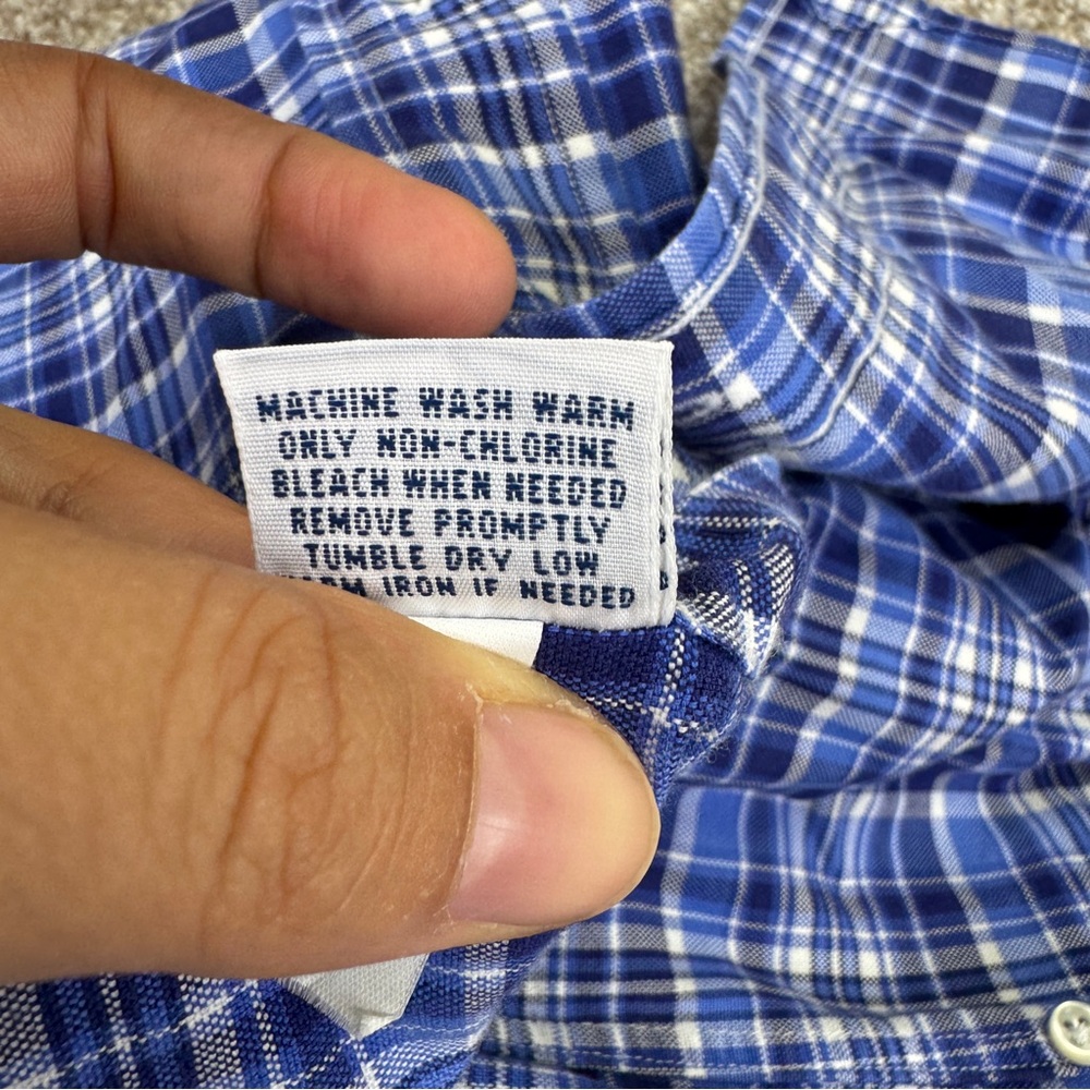 Ralph Lauren Button Down Shirt Men’s Size M Blue White Plaid Flesh Pony - Picture 15 of 16